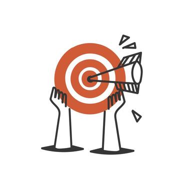 a hand holding a dartboard with a target on it vector