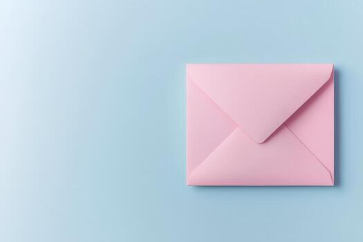 An open pink envelope on a blue background photo