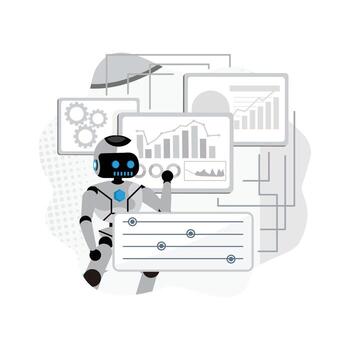 Robot analyzing data and graphs vector