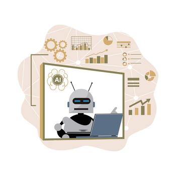 AI robot with laptop and charts vector