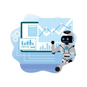 Robot with data visualization charts vector
