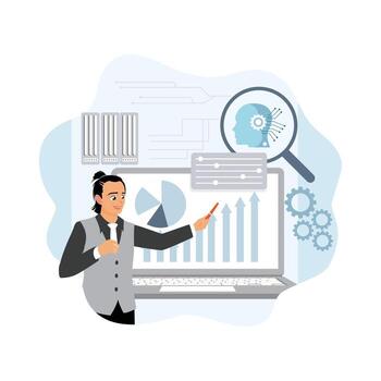 joven empresarios analizar tiempo real datos con ai. vector