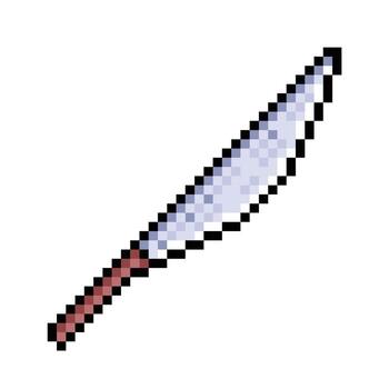 Knife object with wooden handle pixel 8 bit styled colorful illustration isolated on square white background. vector