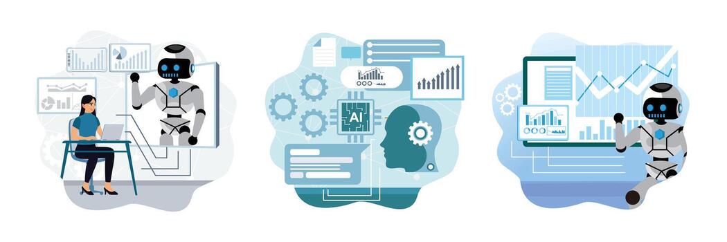 AI robot assisting with data analysis vector