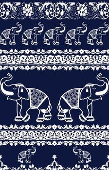 Fabric pattern, elephant line, pants pattern vector