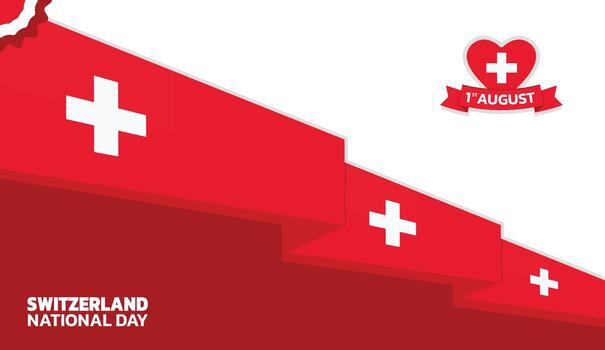 switzerland Independence Day Design, minimalist template of August 1st design elements with minimalist diagonal ribbon, swiss map and flag in poster and banner form vector