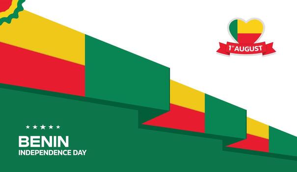 Benin Independence Day Design, minimalist template of August 1st design elements with minimalist diagonal ribbon, Benin map and flag in poster and banner form vector