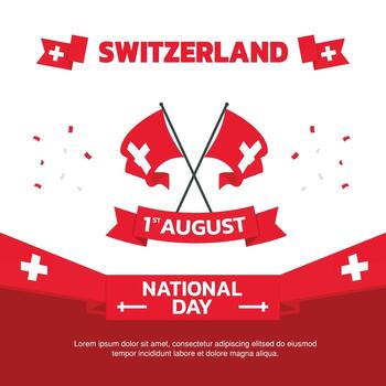 switzerland Independence Day design, August 1st design element box template with flag and at the bottom on green background, swiss map and flag vector