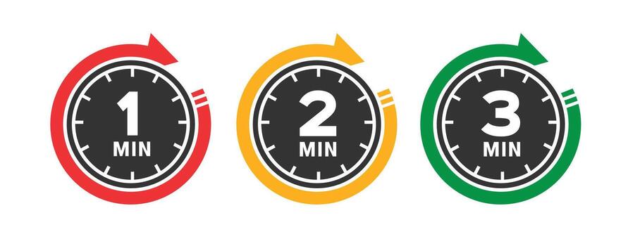 A collection of 3 to 1 minute countdown icons isolated on a white background. Cooking and preparation time to finish something. alarm icon vector