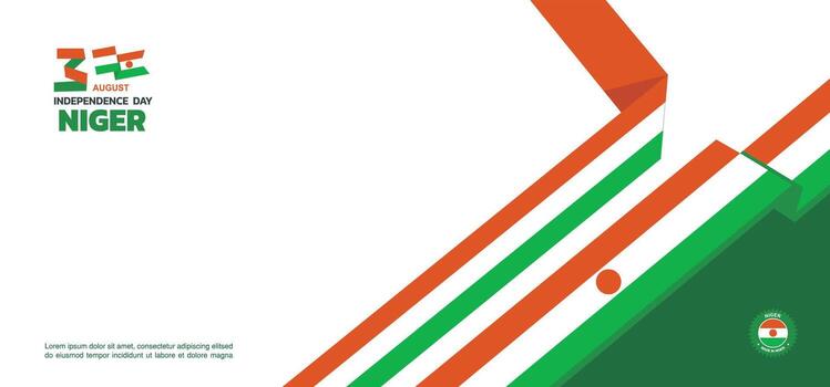 Geometric minimalist niger Independence Day design, August 3rd design element template with waving ribbon flag on the right, niger map and flag vector