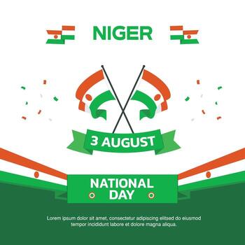 niger Independence Day design, August 3rd design element box template with flag and at the bottom on green background, niger map and flag vector