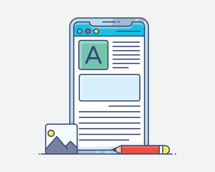 móvil dispositivo mostrando sitio web contenido con imagen y escritura herramienta vector