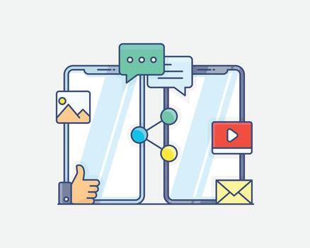 digital comunicación y conexión mediante móvil dispositivos vector