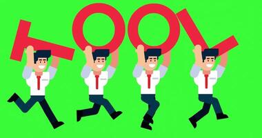 Office Characters Holding DEMO Letters While Running as a Team to Visualize Collaboration and Presentation Process video