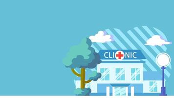 un' semplice movimento grafica animazione raffigurante un' Locale generale assistenza sanitaria facilità, con un' clinica edificio con un' albero nel davanti. video