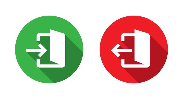 cuenta iniciar sesión y cerrar sesión icono con largo sombra. puerta con flecha símbolo para entrar y salida vector