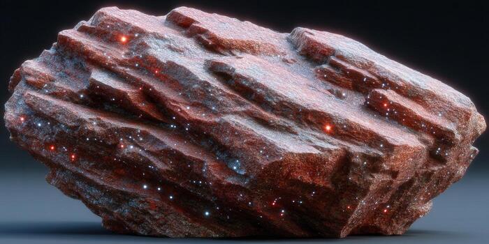 Close-up of a textured rock surface with embedded glowing particles, ideal for backgrounds. photo