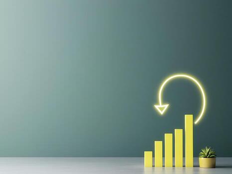 glowing arrow curving upward around bar chart symbolizes growth. photo