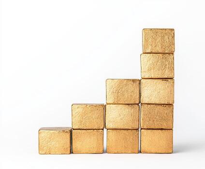Stunning stacked gold bricks create stable structure, symbolizing wealth and success photo