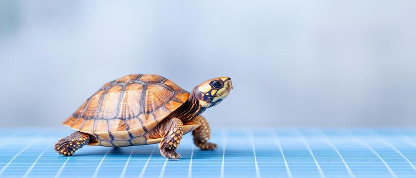 turtle moving gracefully across blue surface, showcasing its unique shell patterns photo