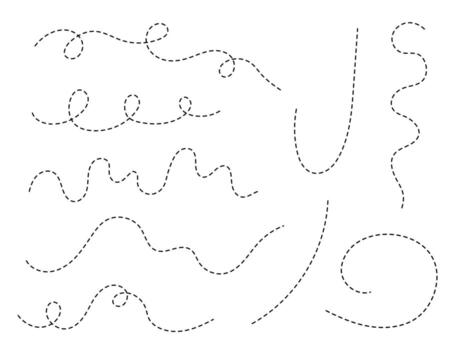 Line path for travel map, flight route, and air trip wave design. Dash and dot trace show journey toward a destination. vector