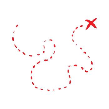 Treasure map element. A dashed line and red X mark ink on the map, the treasure map with a dotted line vector