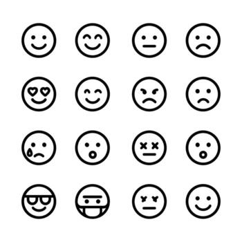 Simple Line Style Emoji Set Featuring Common Expressions and Emotion Icons vector