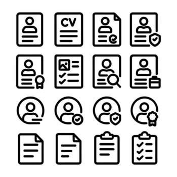 Minimalist Outline Resume and Document Thin Line Icon Set Design Elements vector