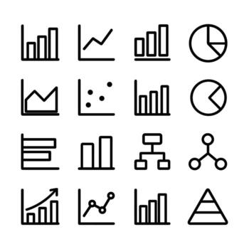 sencillo contorno diagrama y gráfico icono conjunto para negocio analítica y informes vector