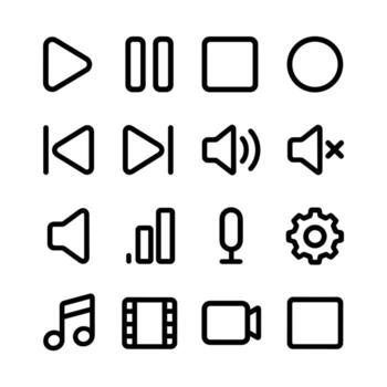 Simple Outline Media Player and Mobile Application UI Icon Set vector