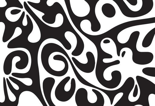Bold Fluid Black and White Abstract Pattern with Swirling Curves and Organic Shape Interactions vector
