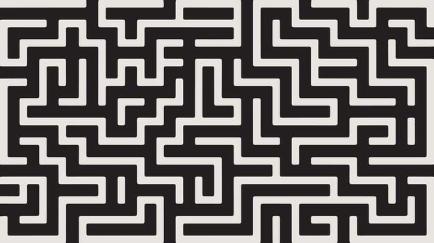 moderno resumen laberinto diseño presentando grueso líneas y simétrico caminos en negro y blanco vector