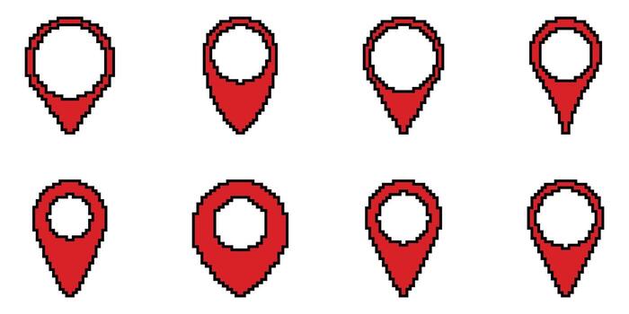 Red Map Pin Pixel Art Icon Set. Location Marker And Navigation Symbol Collection. Geolocation And Mapping Design Elements. Isolated Illustration vector