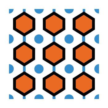Orange hexagons blue circles geometric pattern on repeating graphic vector