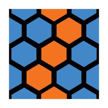Blue orange hexagonal geometric pattern with outlines art vector
