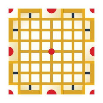 Geometric grid pattern with red circles yellow lines art vector