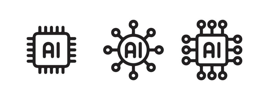 Artificial Intelligence Icons Representing Technological Advancement and Futuristic Concepts featuring different circuit shapes vector
