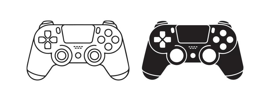 Two Game Controllers in Black and White Line Art for Gaming and Entertainment Visuals vector
