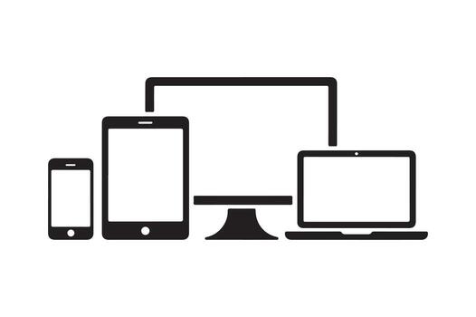 Responsive Design Illustration with Multiple Devices Representing Modern Technology and Communication across Platforms Including Smartphones Tablets Laptops and Desktop Computers vector