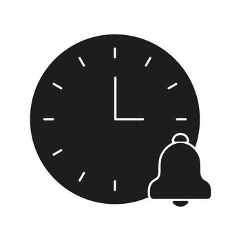 reloj con campana sólido icono. hora gestión, alarma notificación, y recordatorio alerta silueta símbolo. eficiente Planificación y puntualidad. aislado ilustración vector