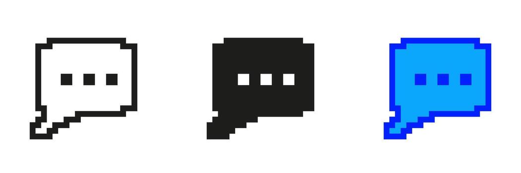 retro pixelado habla burbuja icono conjunto con Tres puntos habla burbuja píxel Arte icono. símbolo de diálogo, comunicación, conversación. aislado ilustración vector