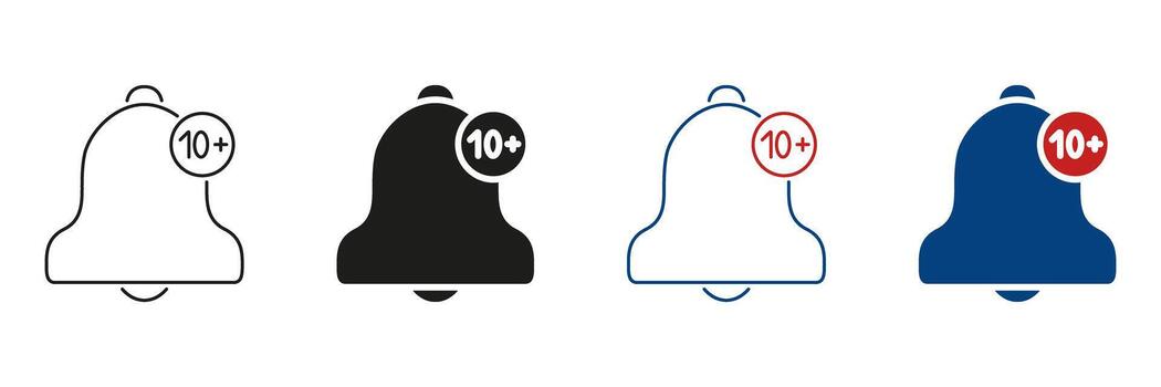 Notification Bell With Badge Line And Solid Icon Set. Alert And Message Indicator Symbol Collection. Communication And Reminder Notification Design. Isolated Illustration vector