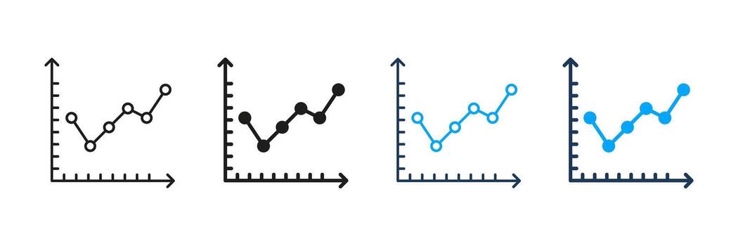 Line Graph Chart Line And Solid Icon Set. Data Analysis, Financial Growth, And Business Performance Tracking Symbol Collection. Trend Monitoring. Isolated Illustration vector