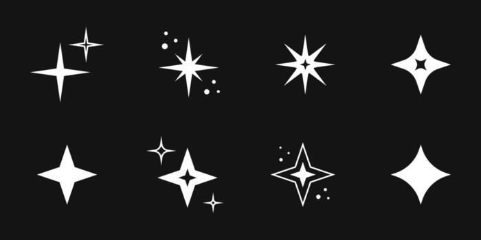 Retro y2k white star and blinks shapes, futuristic abstract symbols with dots and lines. design futuristic 2000s aesthetics elements set. vector
