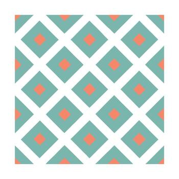 Repeating pattern teal diamonds with coral squares lines geometric abstract vector