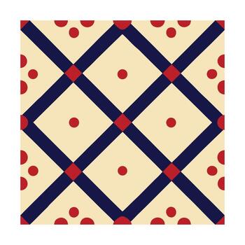 Repeating pattern cream squares with navy diagonal lines red dots geometric abstract vector