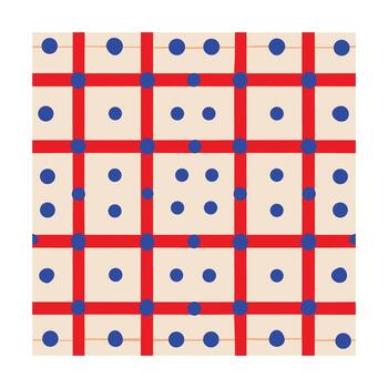 Red grid with blue dots on a beige repeating pattern geometric vector