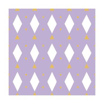 Seamless repeating pattern diamonds yellow triangles dots on lavender geometric vector