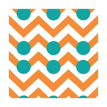 Seamless pattern teal circles on orange chevron zigzag texture geometric vector