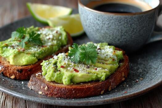 Avocado toast with cilantro and lime photo
